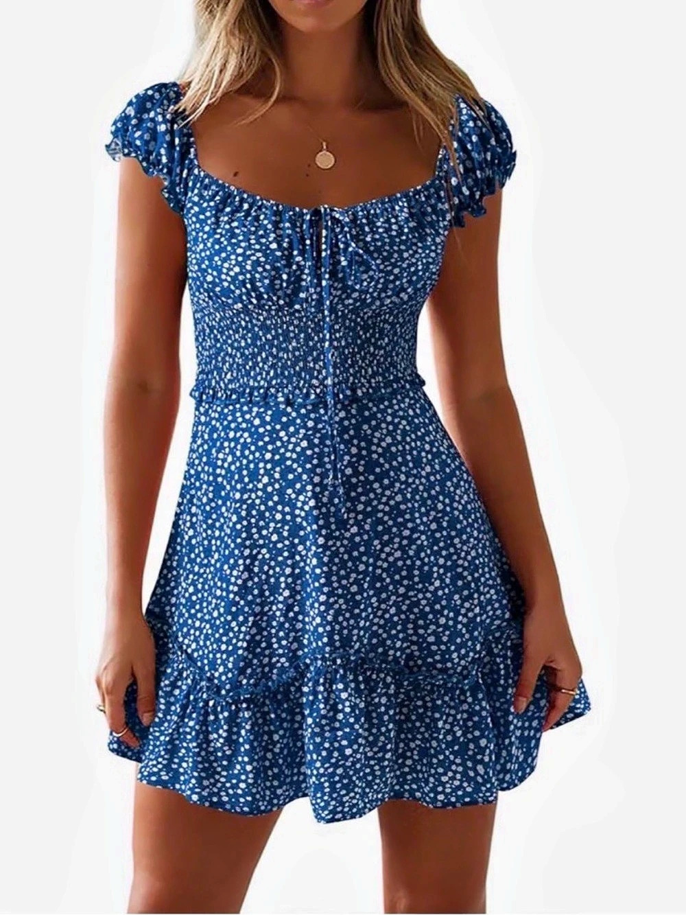 Floral Mini Dress in Blue & White Like New